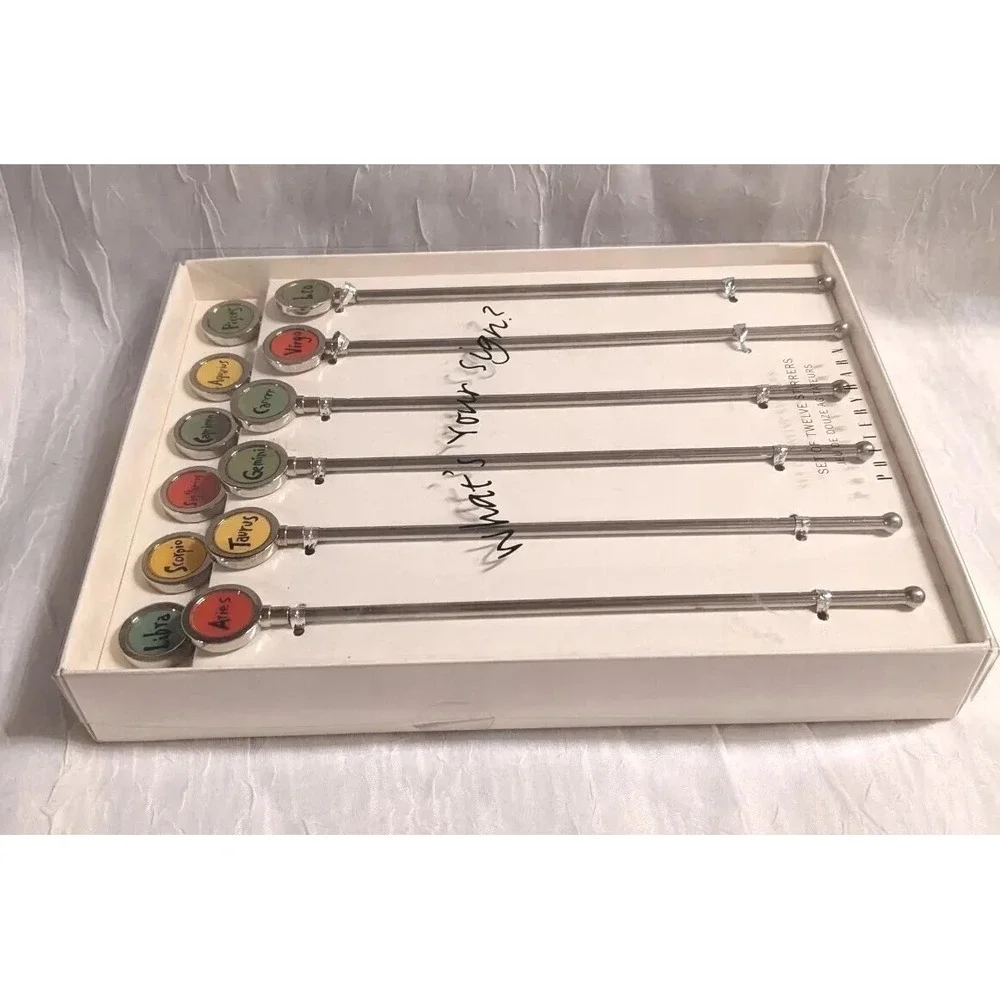 New Pottery Barn Zodiac Swizzle Sticks Astrology Set Cocktail Stirrers Horoscope